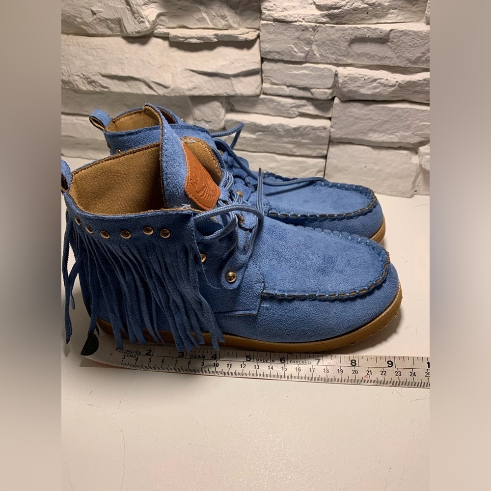 L'originale Balaloo moccasins Blue Suede Fringe Moccasin Boots - Picture 4 of 7